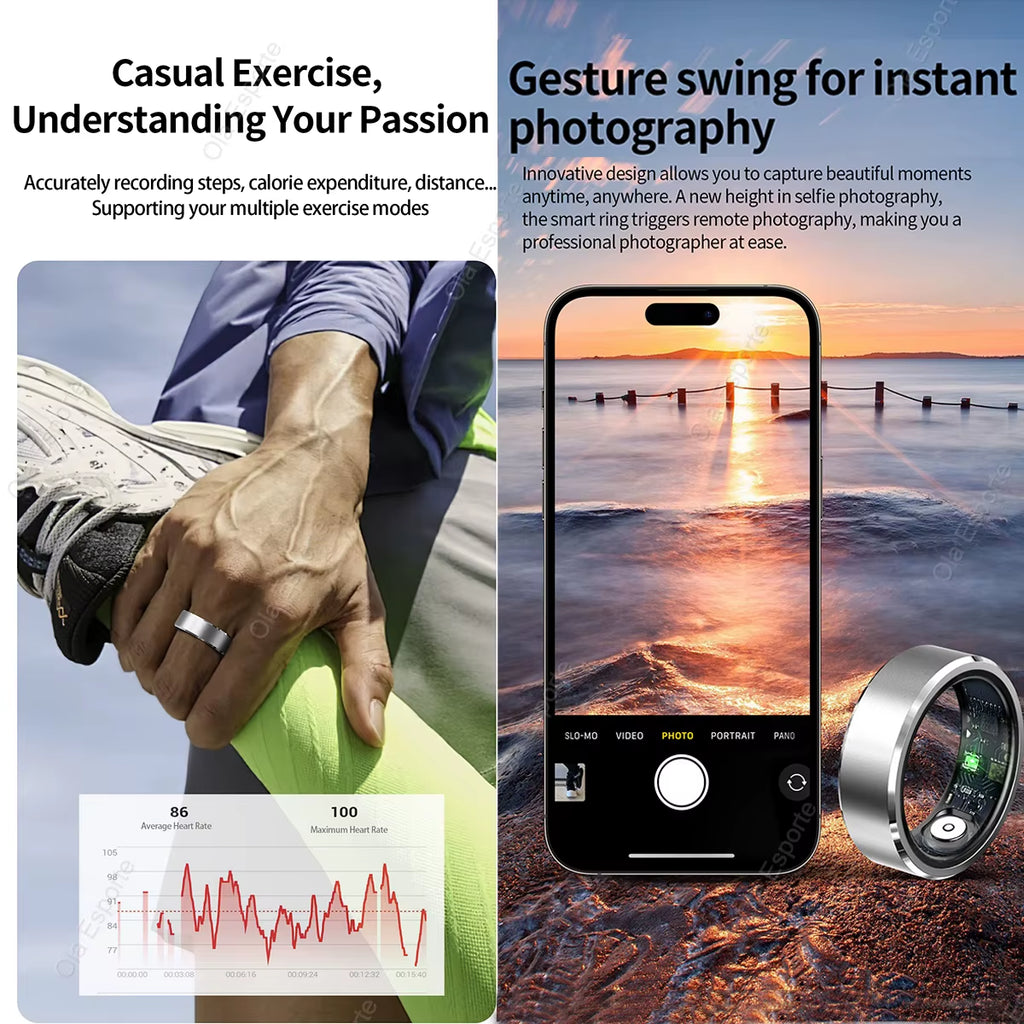 2025 New Smart Ring Blood Oxygen Sleep Health Monitor Multi-Sport Modes Smartring IP68 Waterproof Gesture Control for Men Women