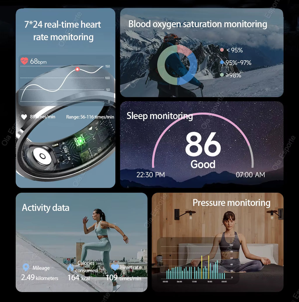 2025 New Smart Ring Blood Oxygen Sleep Health Monitor Multi-Sport Modes Smartring IP68 Waterproof Gesture Control for Men Women
